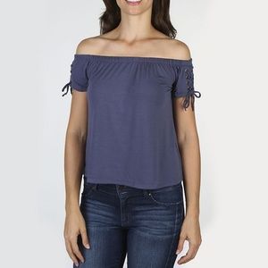 NWT Thyme & Honey Lattice Sleeve Off Shoulder Top